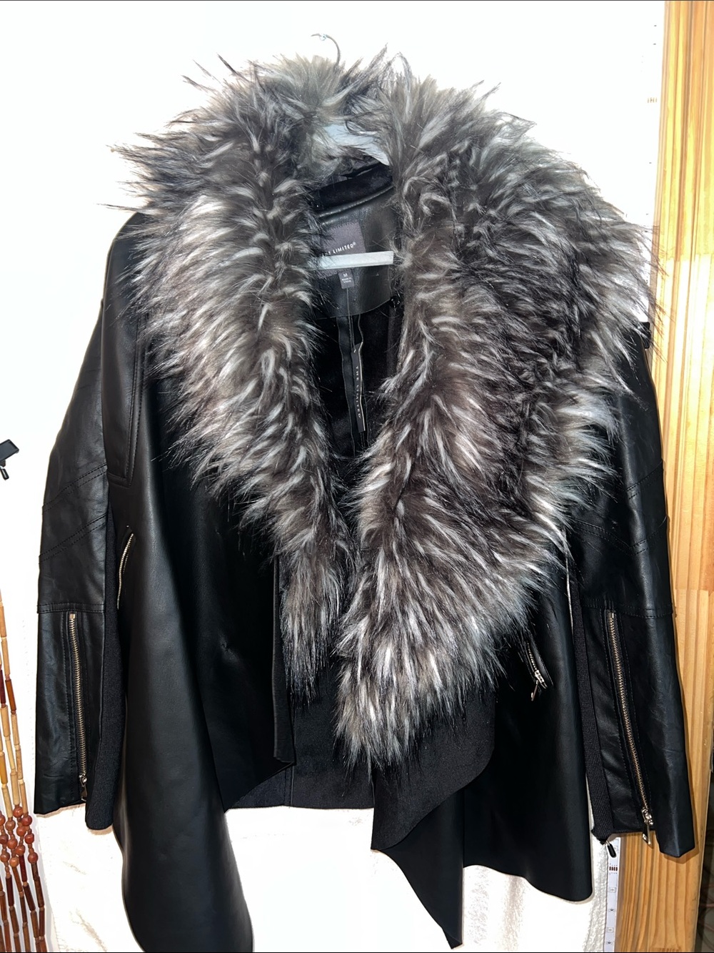 The Limited "Rock & Roll" Open Front leather Jacket w/faux fur $150